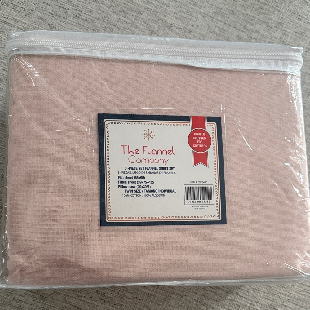 Flannel pink cotton sheet set TWIN